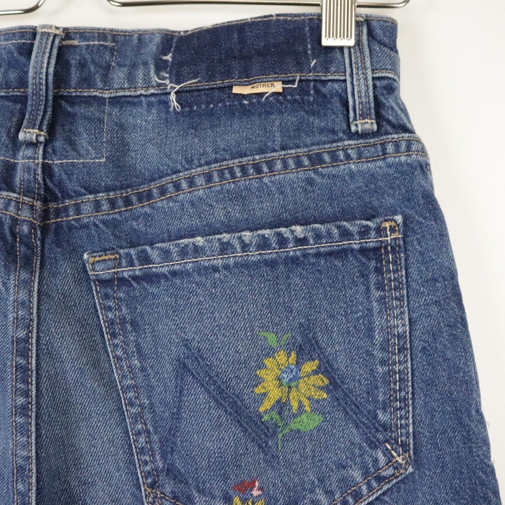 Mother Lil Rerun Zip Sneak Jeans Field Of Flowers High Rise Wide Leg‎ 23 - Picture 6 of 13